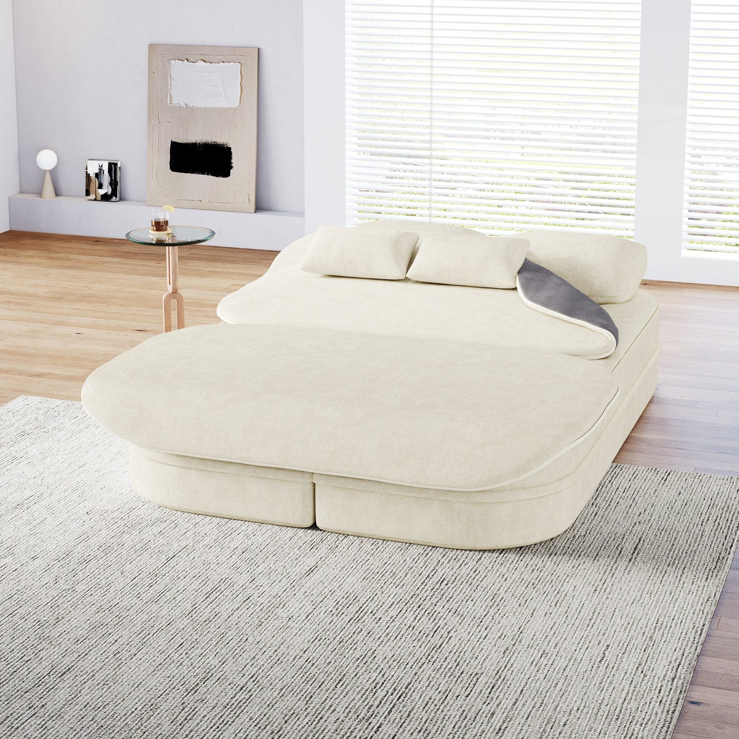 75'' Convertible Sleeper Sofa Bed with Blanket Floor Sofa Lounge Sofa for Living Room