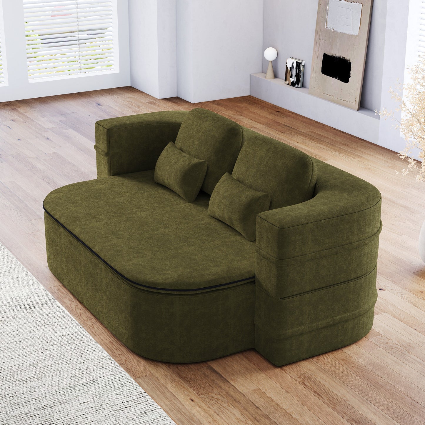 75'' Convertible Sleeper Sofa Bed with Blanket Floor Sofa Lounge Sofa for Living Room