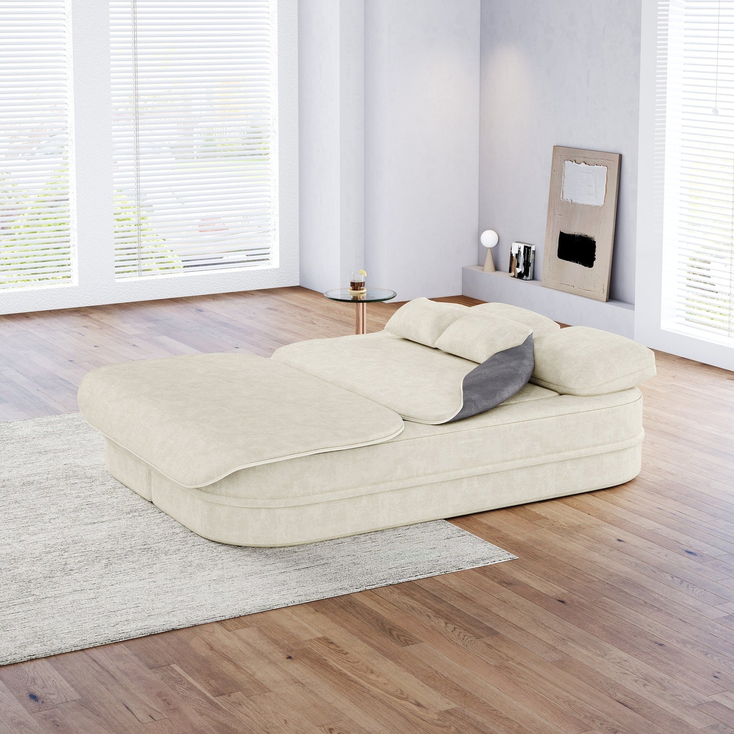 75'' Convertible Sleeper Sofa Bed with Blanket Floor Sofa Lounge Sofa for Living Room