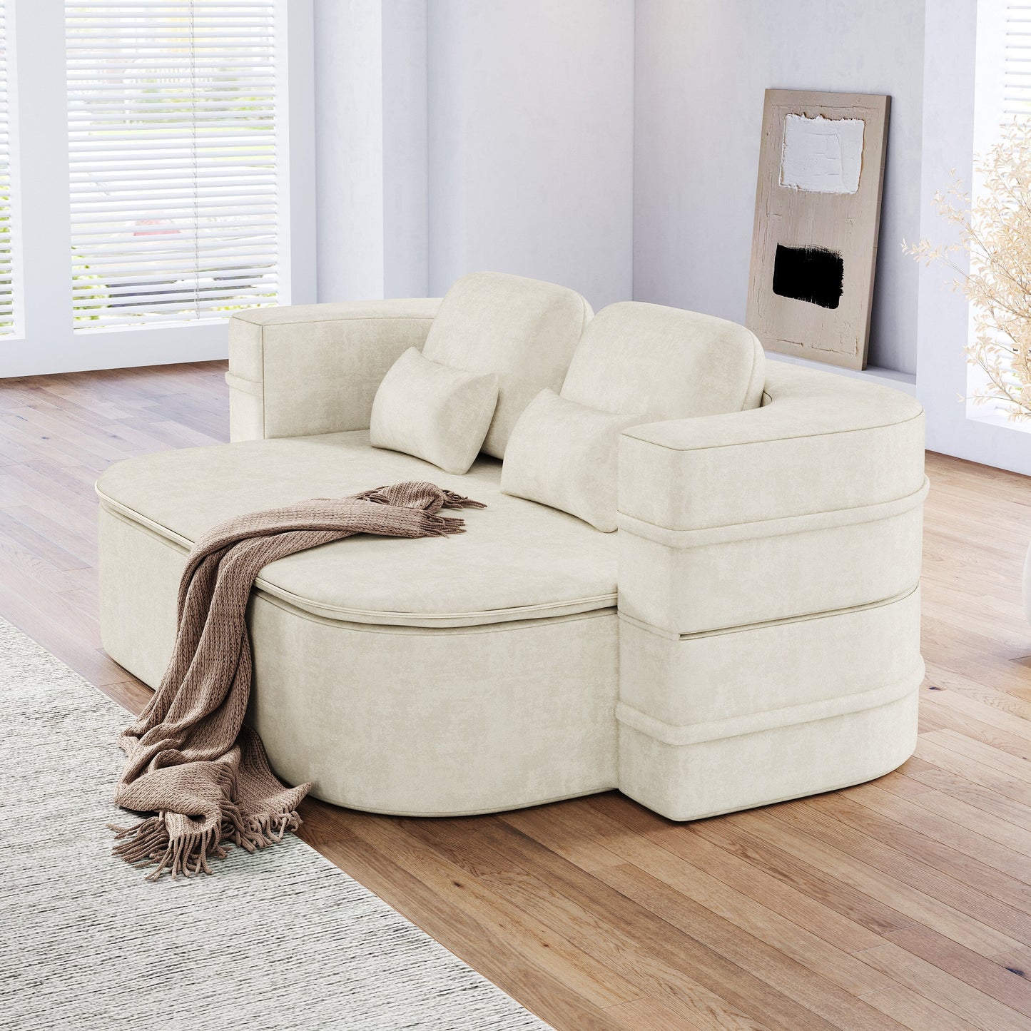 75'' Convertible Sleeper Sofa Bed with Blanket Floor Sofa Lounge Sofa for Living Room