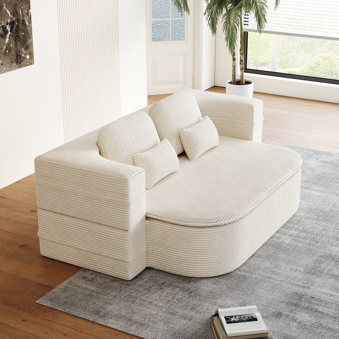 75'' Convertible Sleeper Sofa Bed with Blanket Floor Sofa Lounge Sofa for Living Room