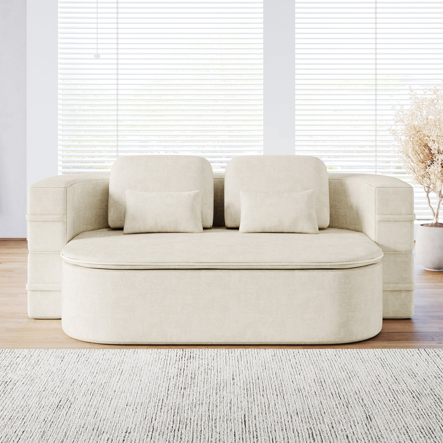 75'' Convertible Sleeper Sofa Bed with Blanket Floor Sofa Lounge Sofa for Living Room