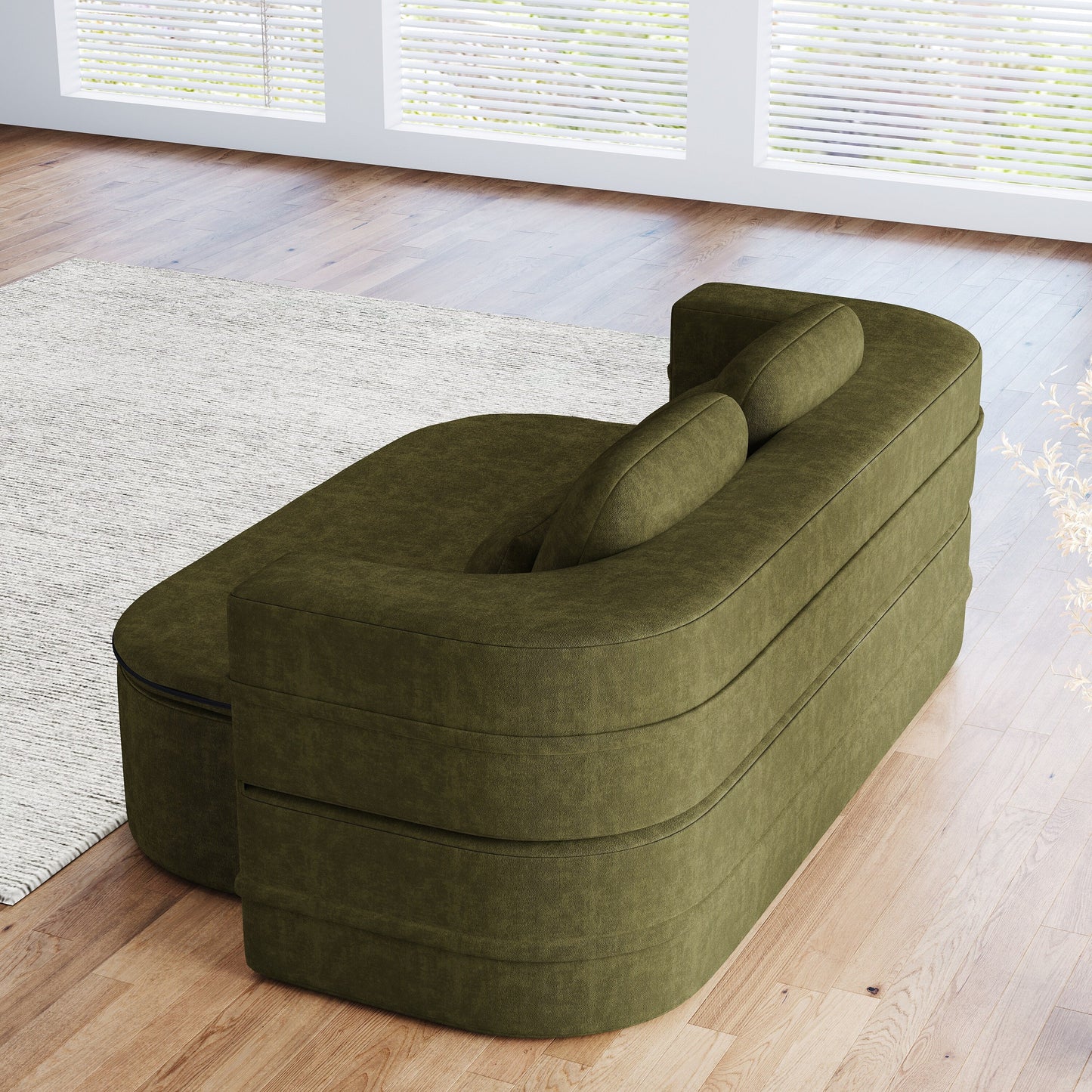 75'' Convertible Sleeper Sofa Bed with Blanket Floor Sofa Lounge Sofa for Living Room