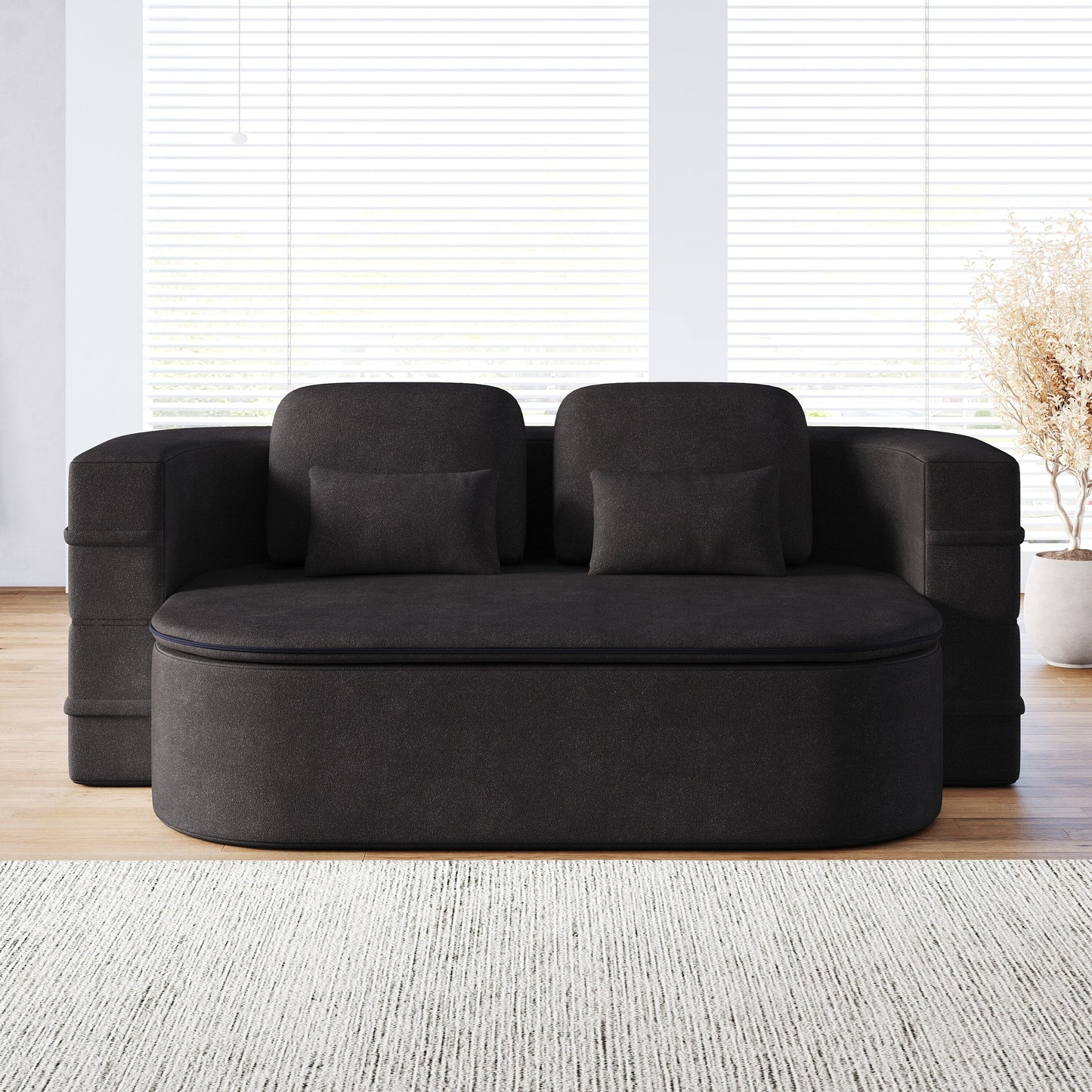75'' Convertible Sleeper Sofa Bed with Blanket Floor Sofa Lounge Sofa for Living Room