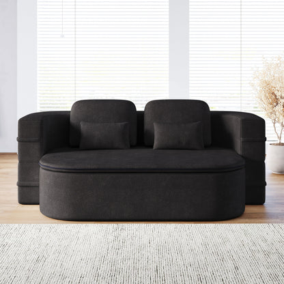 75'' Convertible Sleeper Sofa Bed with Blanket Floor Sofa Lounge Sofa for Living Room