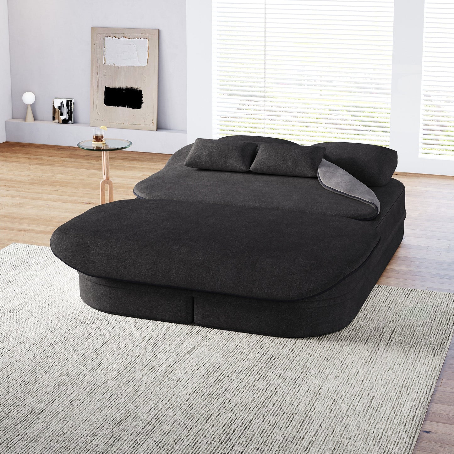 75'' Convertible Sleeper Sofa Bed with Blanket Floor Sofa Lounge Sofa for Living Room