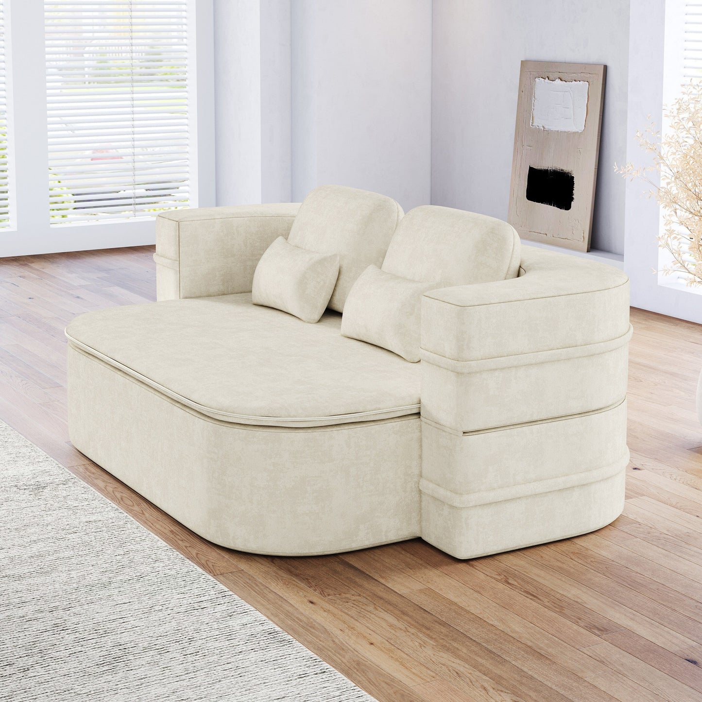 75'' Convertible Sleeper Sofa Bed with Blanket Floor Sofa Lounge Sofa for Living Room