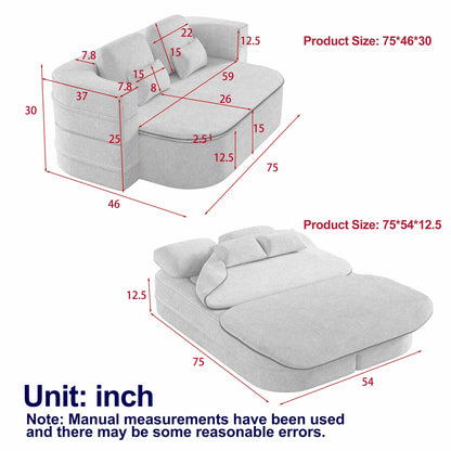 75'' Convertible Sleeper Sofa Bed with Blanket Floor Sofa Lounge Sofa for Living Room