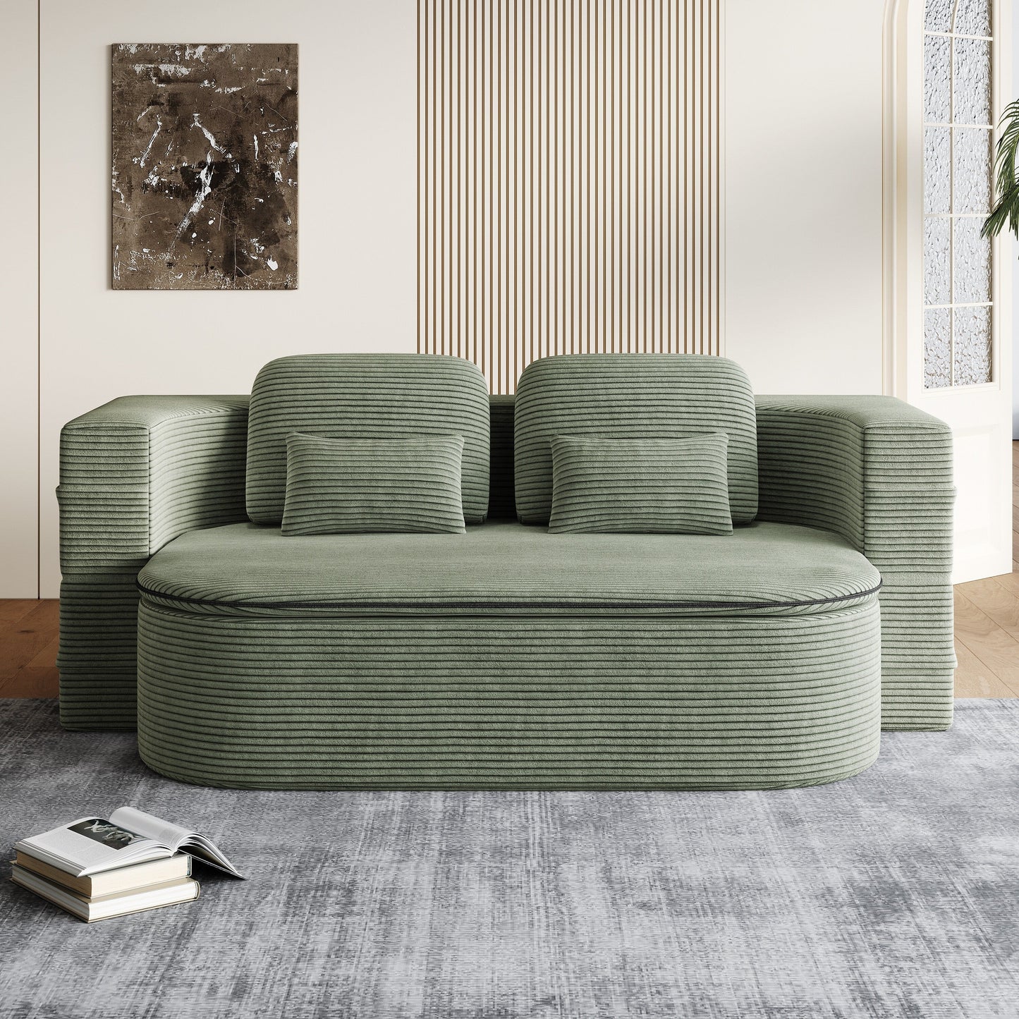 75'' Convertible Sleeper Sofa Bed with Blanket Floor Sofa Lounge Sofa for Living Room