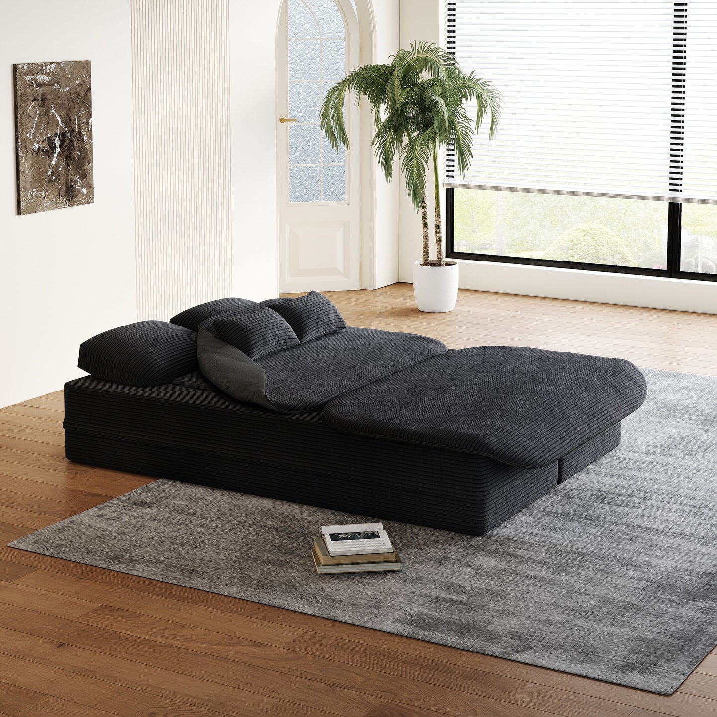 75'' Convertible Sleeper Sofa Bed with Blanket Floor Sofa Lounge Sofa for Living Room