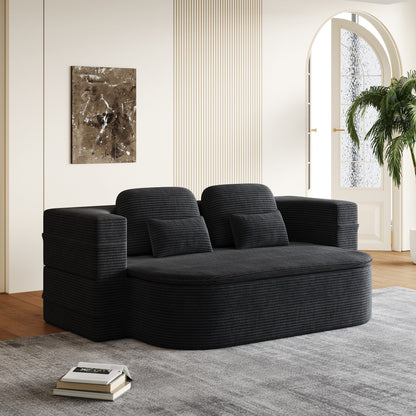 75'' Convertible Sleeper Sofa Bed with Blanket Floor Sofa Lounge Sofa for Living Room