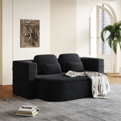75'' Convertible Sleeper Sofa Bed with Blanket Floor Sofa Lounge Sofa for Living Room