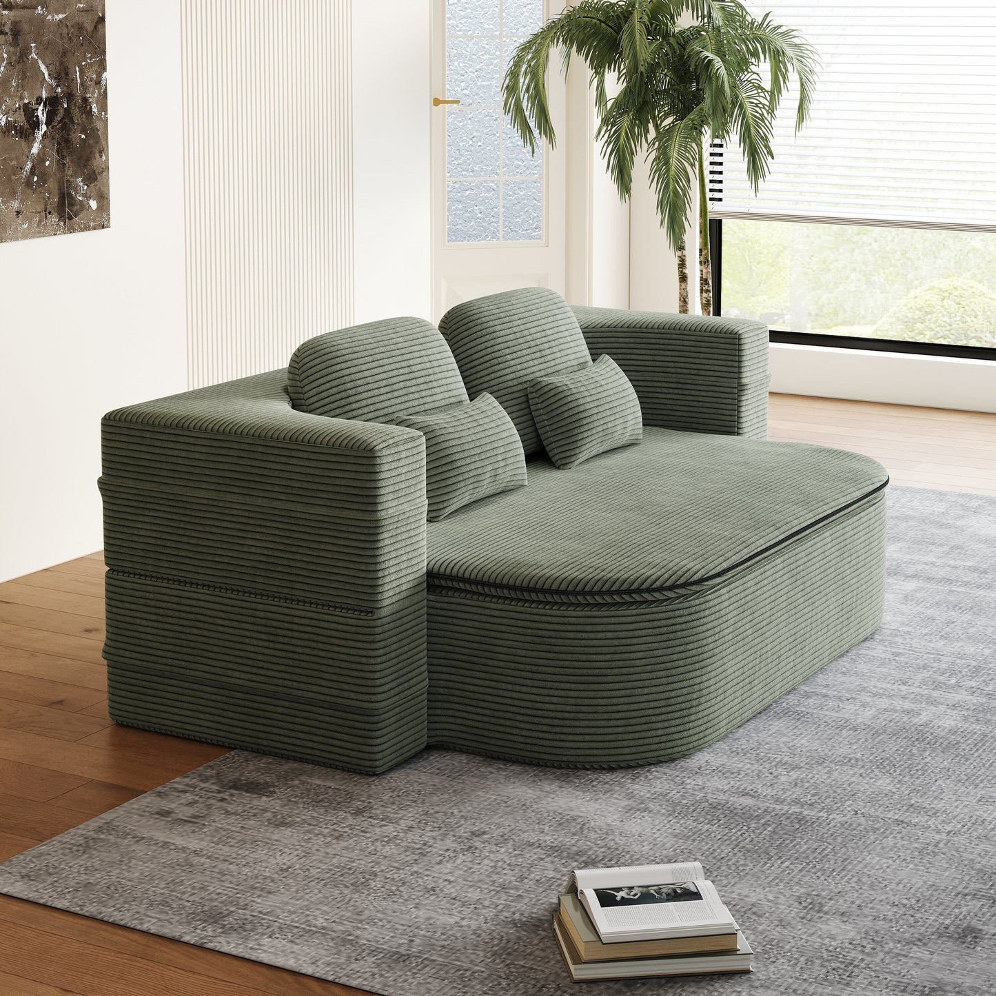 75'' Convertible Sleeper Sofa Bed with Blanket Floor Sofa Lounge Sofa for Living Room
