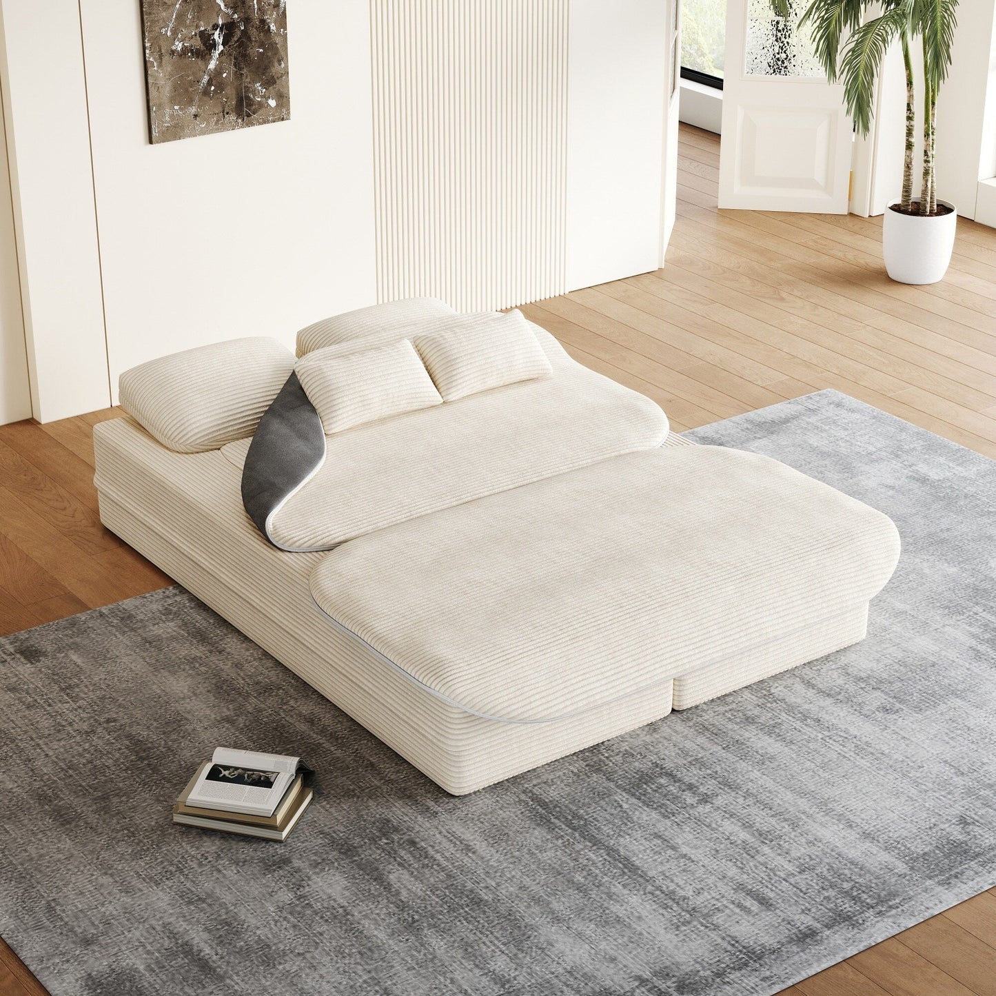 75''2-In-1 Foldable Convertible Sleeper Foam Sofa Bed with Multi Functional Blanket