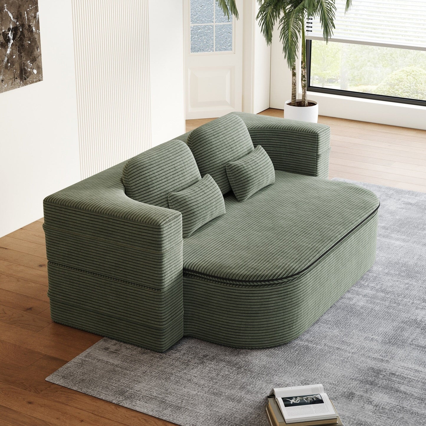 75''2-In-1 Foldable Convertible Sleeper Foam Sofa Bed with Multi Functional Blanket