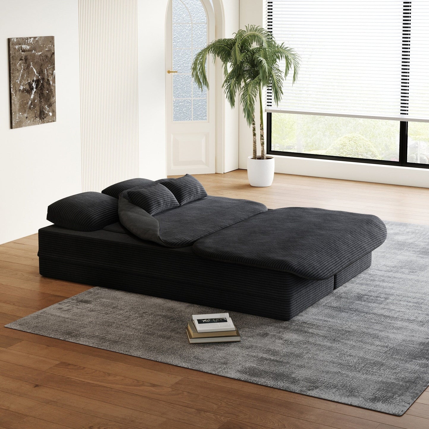 75''2-In-1 Foldable Convertible Sleeper Foam Sofa Bed with Multi Functional Blanket