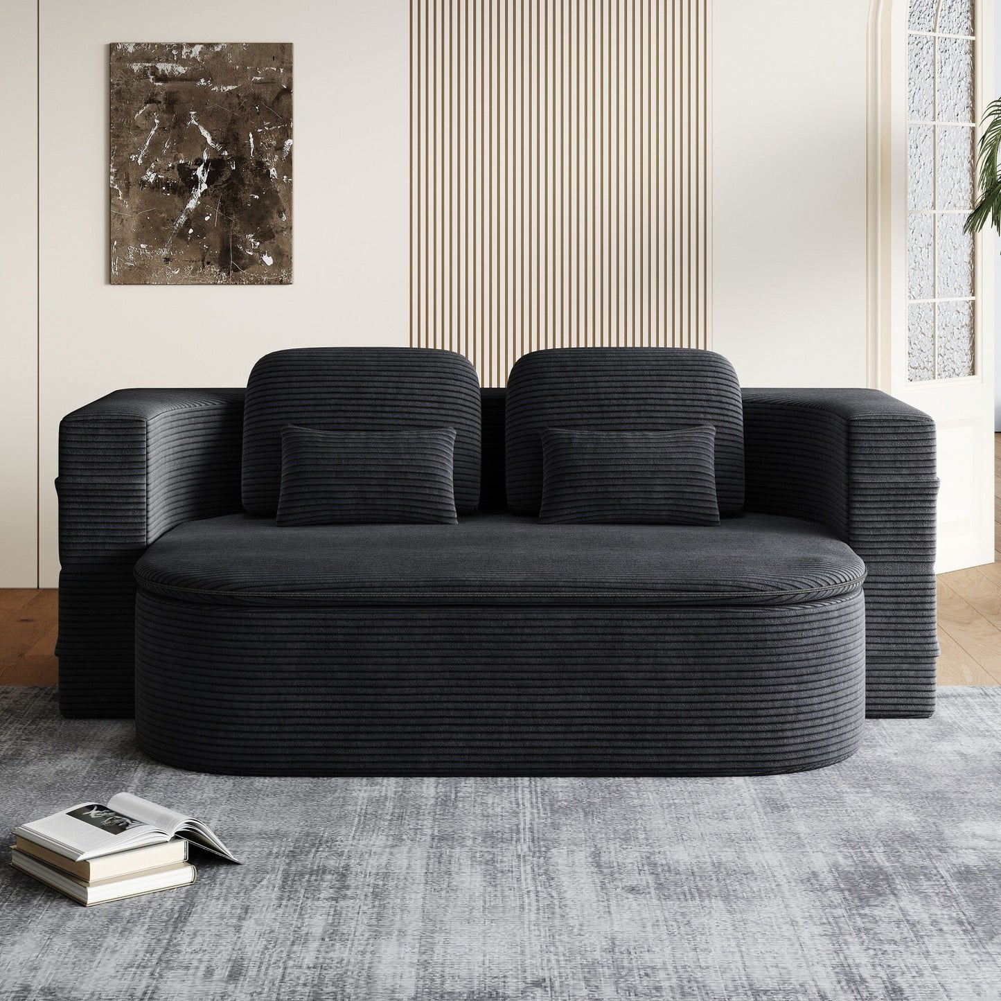 75''2-In-1 Foldable Convertible Sleeper Foam Sofa Bed with Multi Functional Blanket