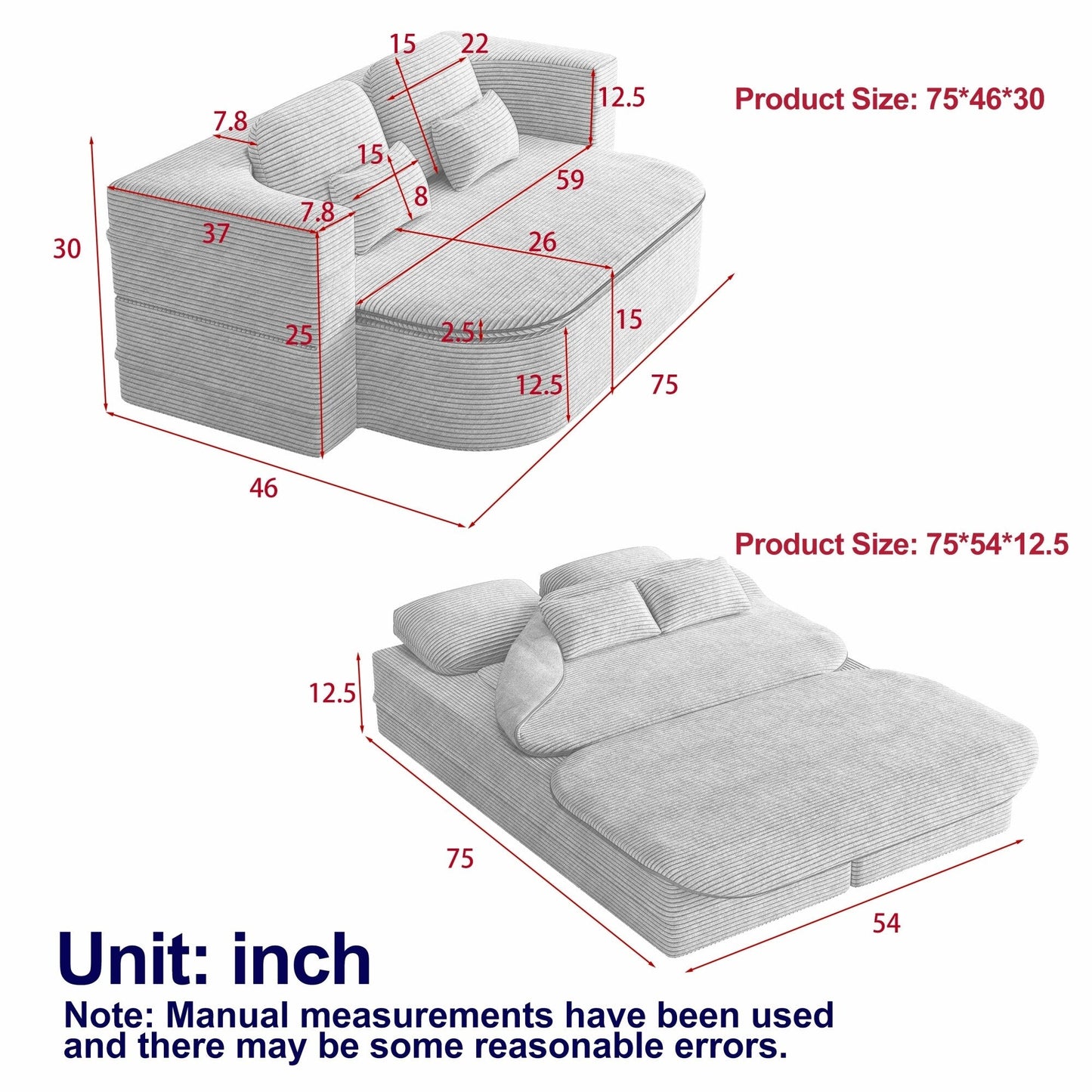 75''2-In-1 Foldable Convertible Sleeper Foam Sofa Bed with Multi Functional Blanket