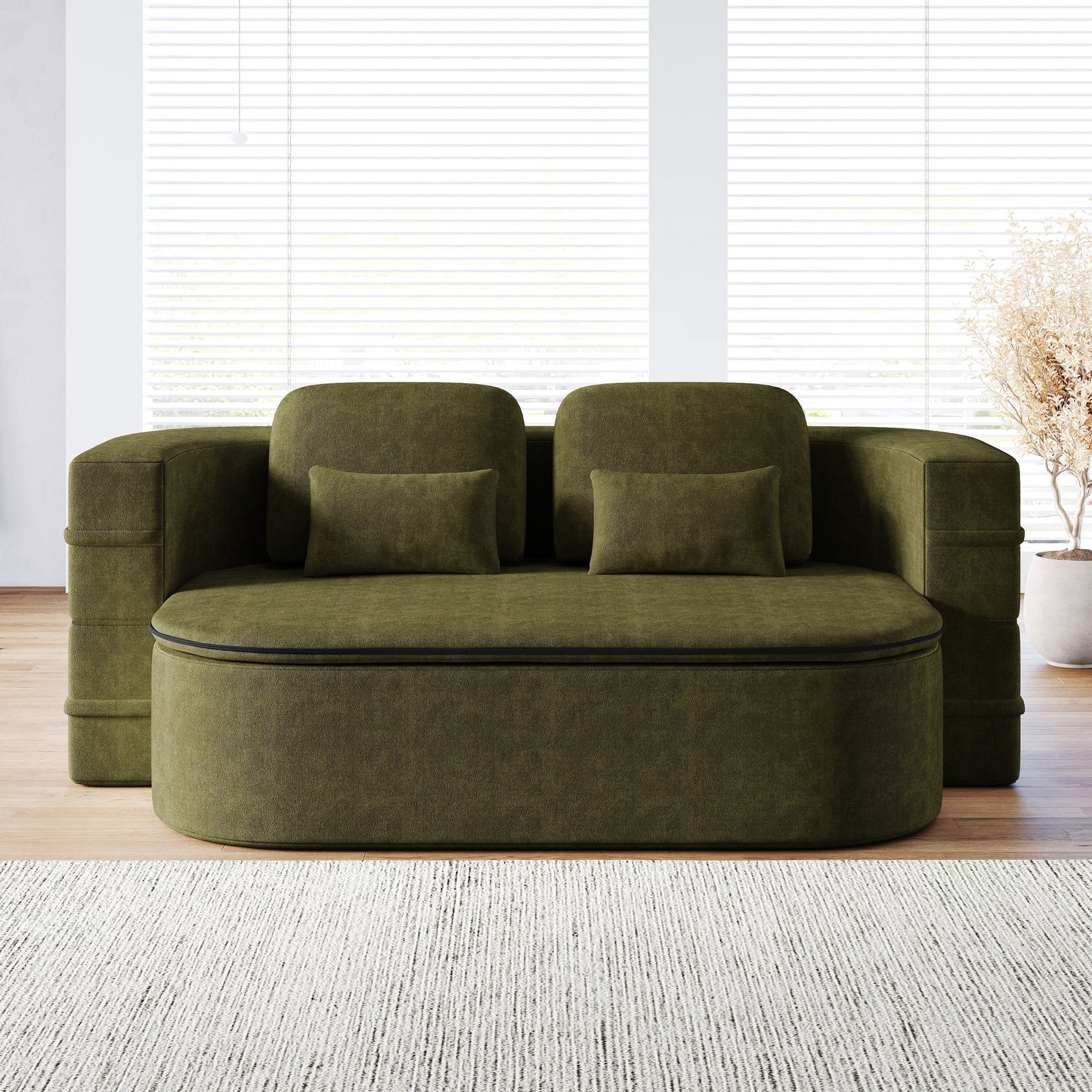 75''2-in-1 Foldable Sofa,Convertible Sleeper Foam Chenille Floor folding Sofa Bed with Multi Functional Blanket,Lounge Sofa