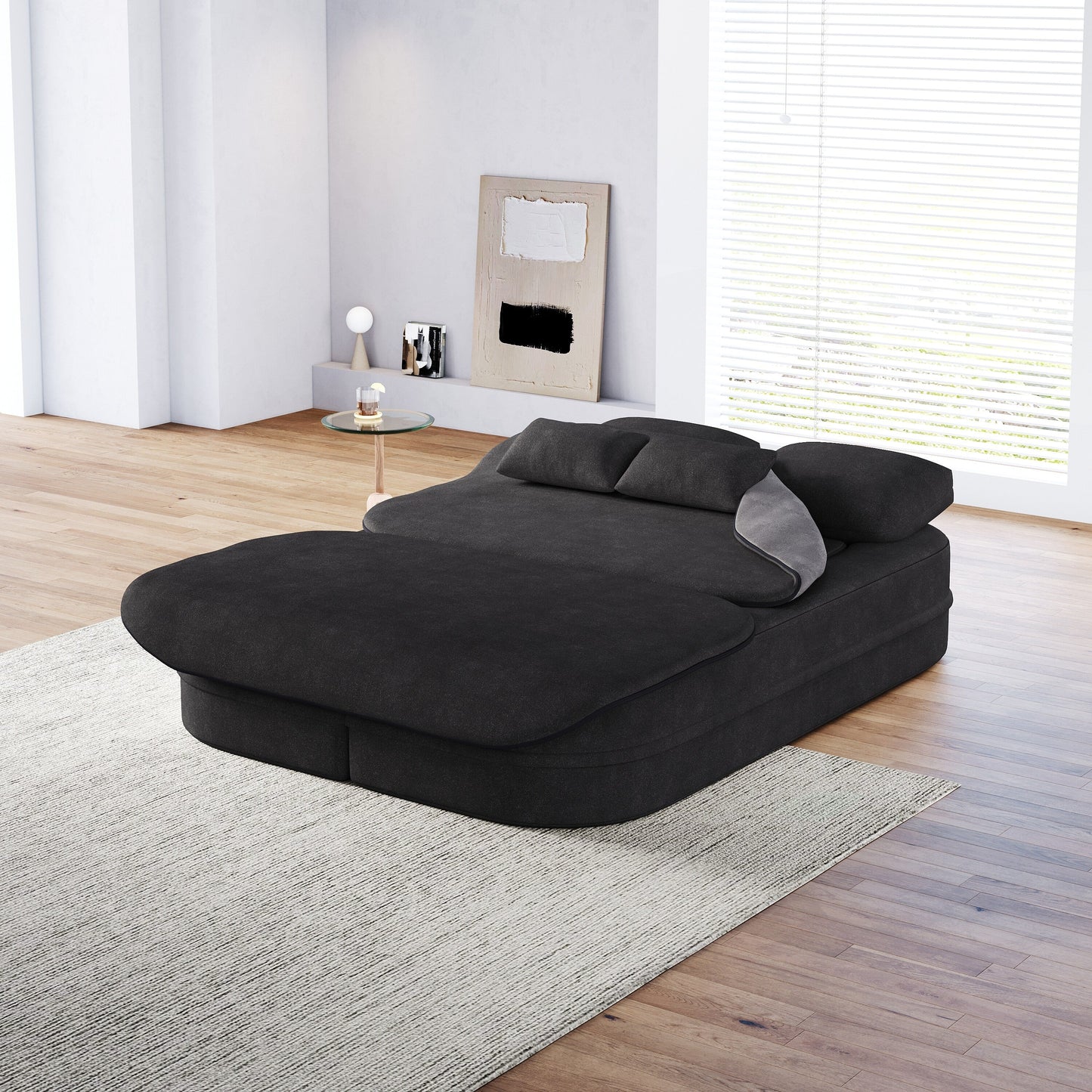 75''2-in-1 Foldable Sofa,Convertible Sleeper Foam Chenille Floor folding Sofa Bed with Multi Functional Blanket,Lounge Sofa