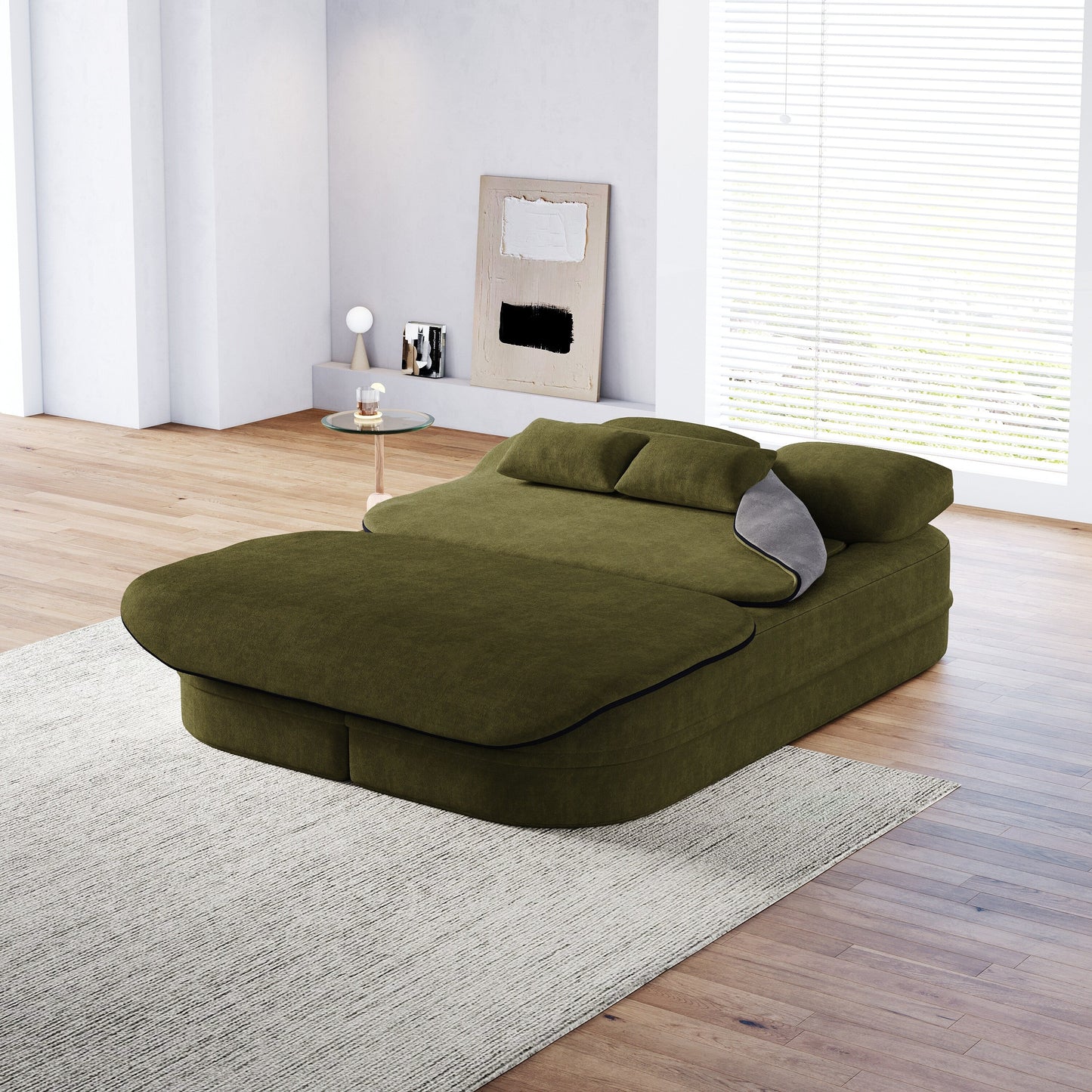 75''2-in-1 Foldable Sofa,Convertible Sleeper Foam Chenille Floor folding Sofa Bed with Multi Functional Blanket,Lounge Sofa