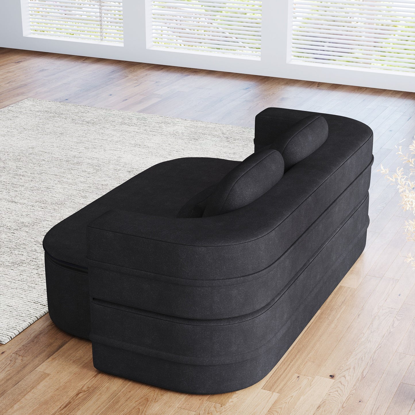 75''2-in-1 Foldable Sofa,Convertible Sleeper Foam Chenille Floor folding Sofa Bed with Multi Functional Blanket,Lounge Sofa