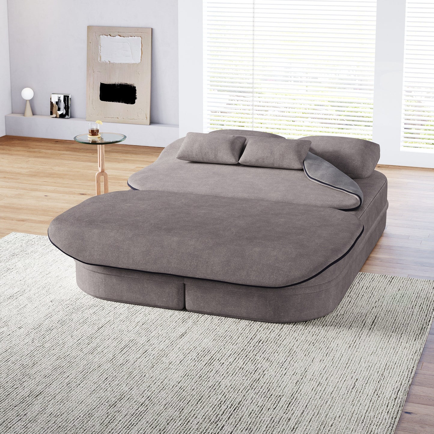 75''2-in-1 Foldable Sofa,Convertible Sleeper Foam Chenille Floor folding Sofa Bed with Multi Functional Blanket,Lounge Sofa