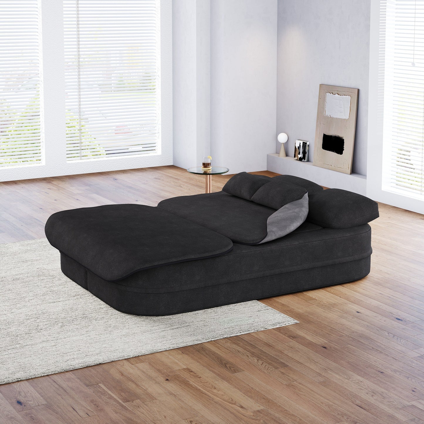 75''2-in-1 Foldable Sofa,Convertible Sleeper Foam Chenille Floor folding Sofa Bed with Multi Functional Blanket,Lounge Sofa