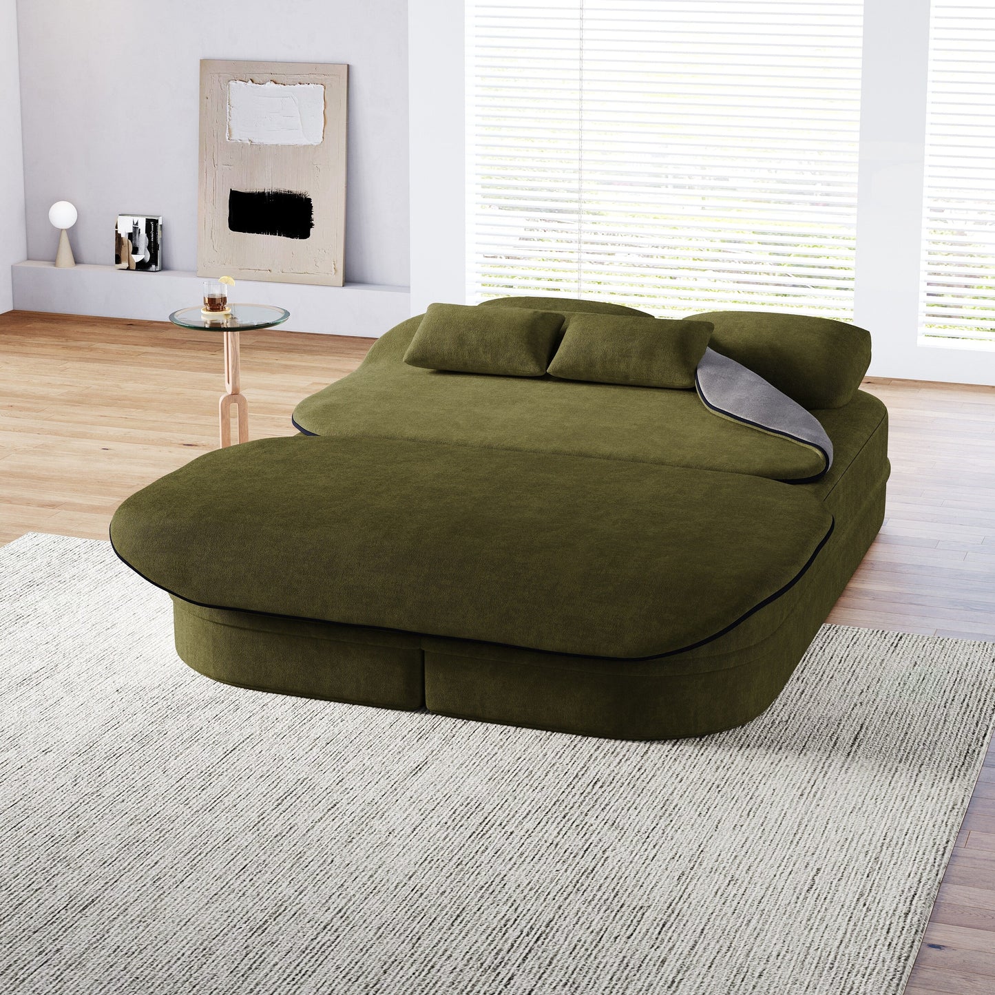75''2-in-1 Foldable Sofa,Convertible Sleeper Foam Chenille Floor folding Sofa Bed with Multi Functional Blanket,Lounge Sofa