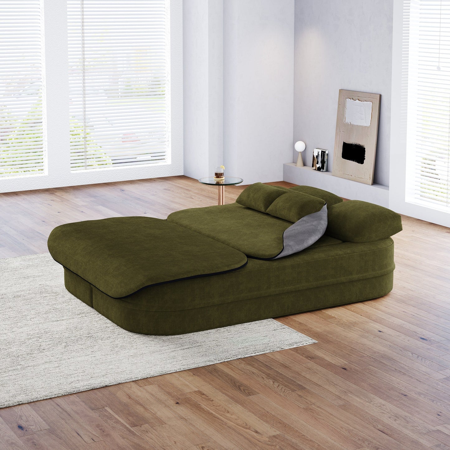 75''2-in-1 Foldable Sofa,Convertible Sleeper Foam Chenille Floor folding Sofa Bed with Multi Functional Blanket,Lounge Sofa