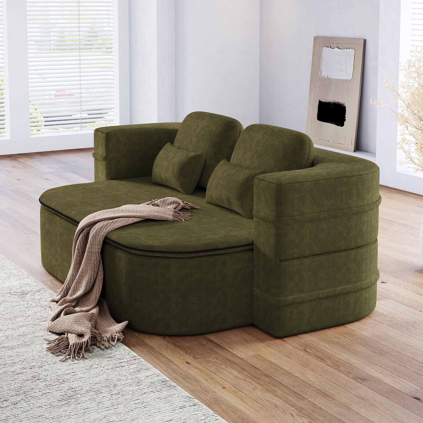 75''2-in-1 Foldable Sofa,Convertible Sleeper Foam Chenille Floor folding Sofa Bed with Multi Functional Blanket,Lounge Sofa