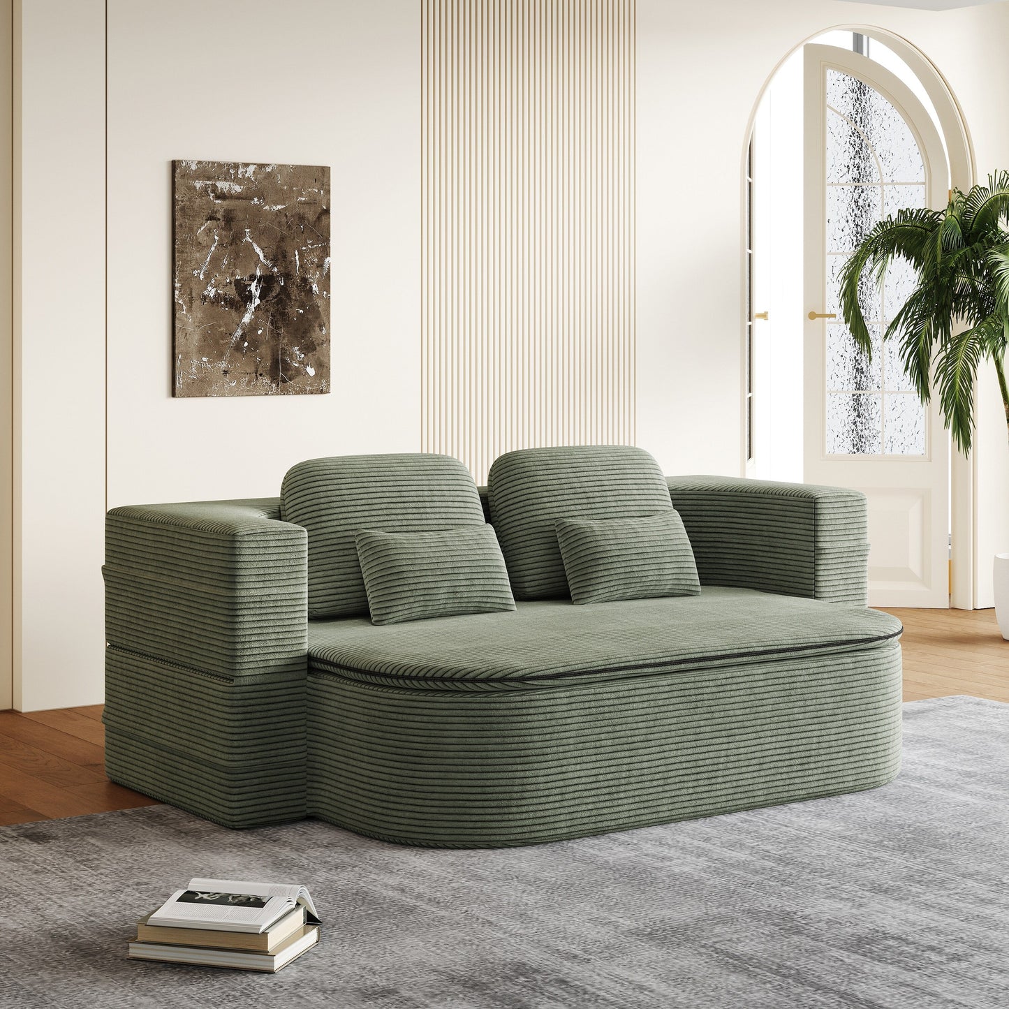 75''2-in-1 Foldable Sofa,Convertible Sleeper Foam Sofa Bed with Multi Functional Blanket, Floor Sofa Lounge Sofa