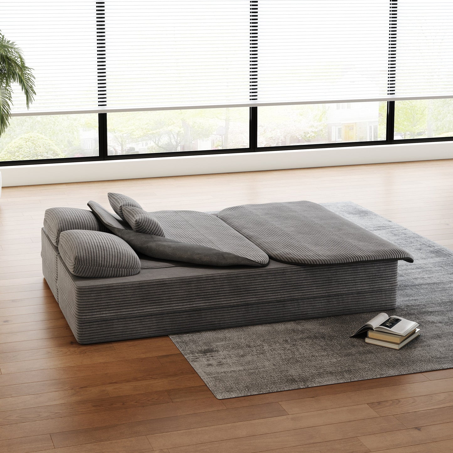75''2-in-1 Foldable Sofa,Convertible Sleeper Foam Sofa Bed with Multi Functional Blanket, Floor Sofa Lounge Sofa