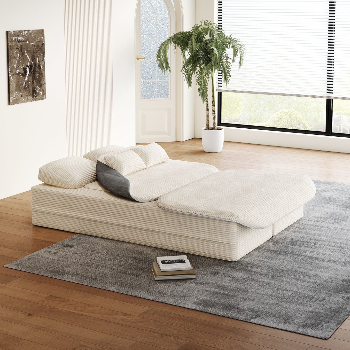 75''2-in-1 Foldable Sofa,Convertible Sleeper Foam Sofa Bed with Multi Functional Blanket, Floor Sofa Lounge Sofa