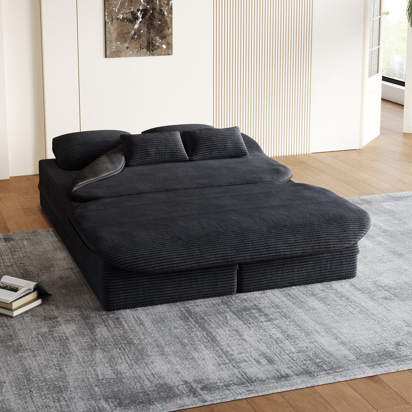 75''2-in-1 Foldable Sofa,Convertible Sleeper Foam Sofa Bed with Multi Functional Blanket, Floor Sofa Lounge Sofa