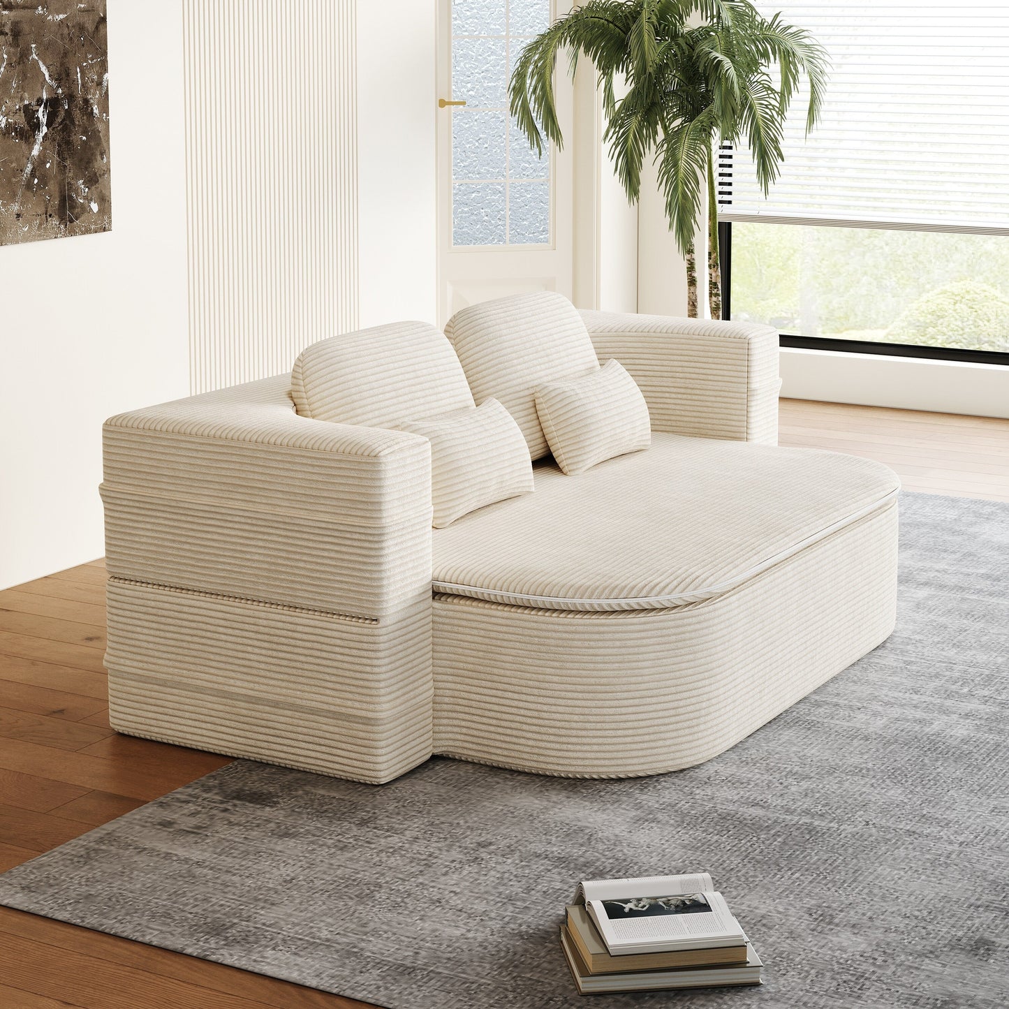 75''2-in-1 Foldable Sofa,Convertible Sleeper Foam Sofa Bed with Multi Functional Blanket, Floor Sofa Lounge Sofa