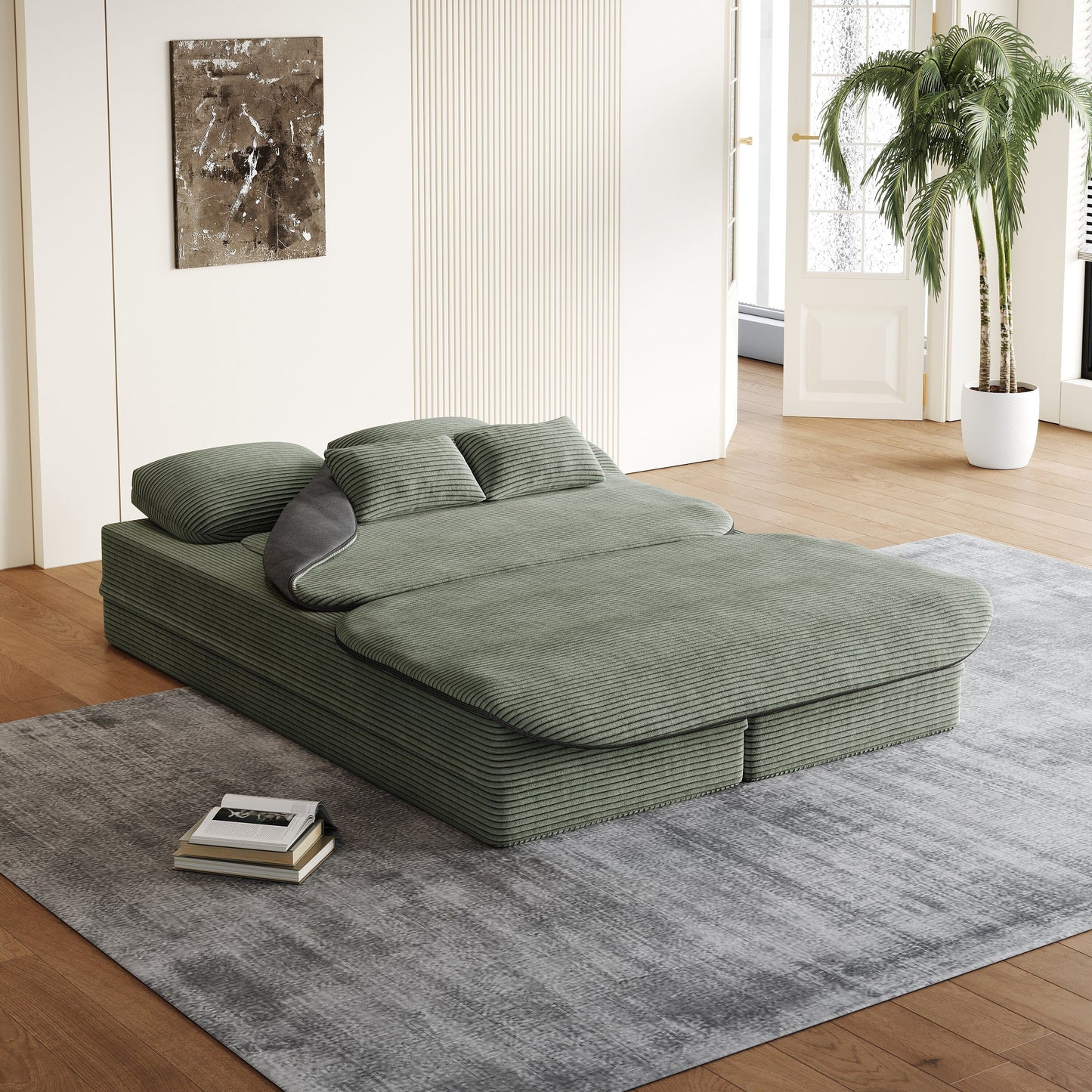 75''2-in-1 Foldable Sofa,Convertible Sleeper Foam Sofa Bed with Multi Functional Blanket, Floor Sofa Lounge Sofa