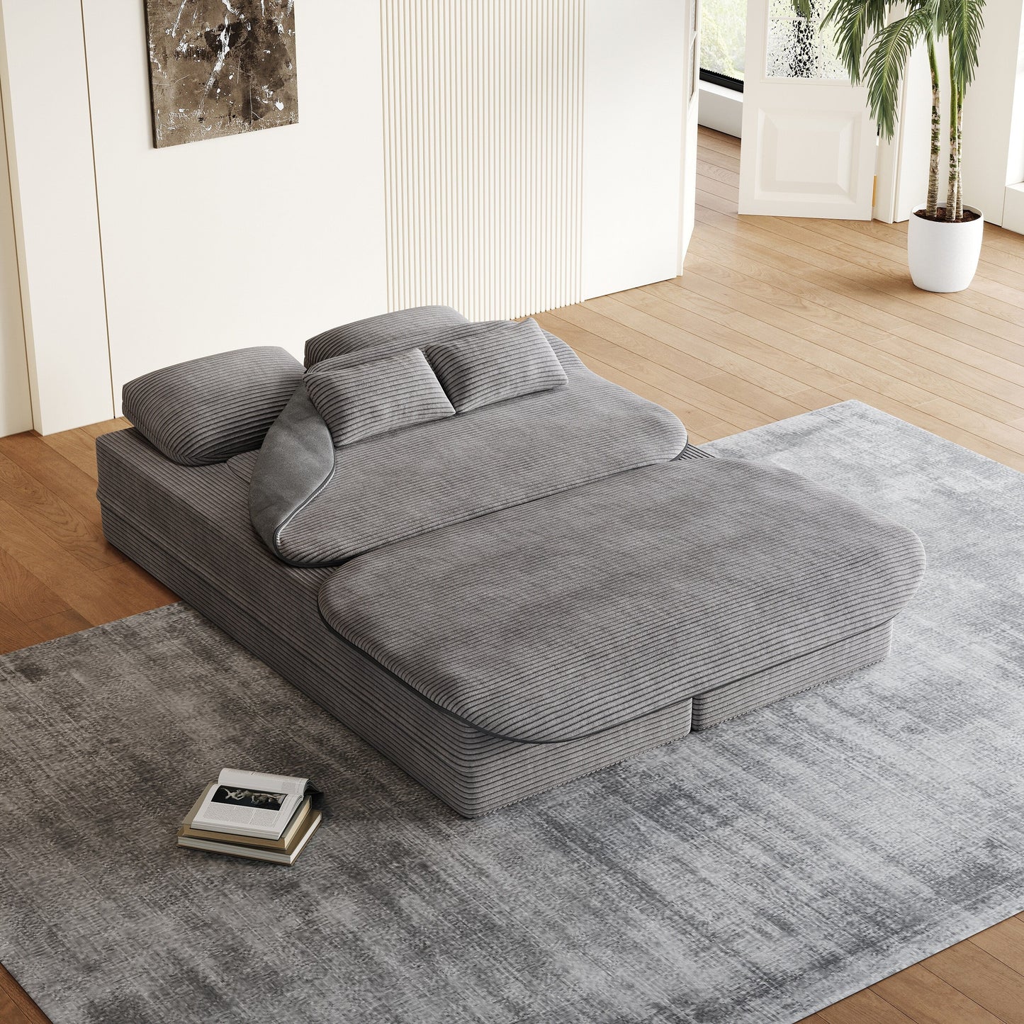 75''2-in-1 Foldable Sofa,Convertible Sleeper Foam Sofa Bed with Multi Functional Blanket, Floor Sofa Lounge Sofa