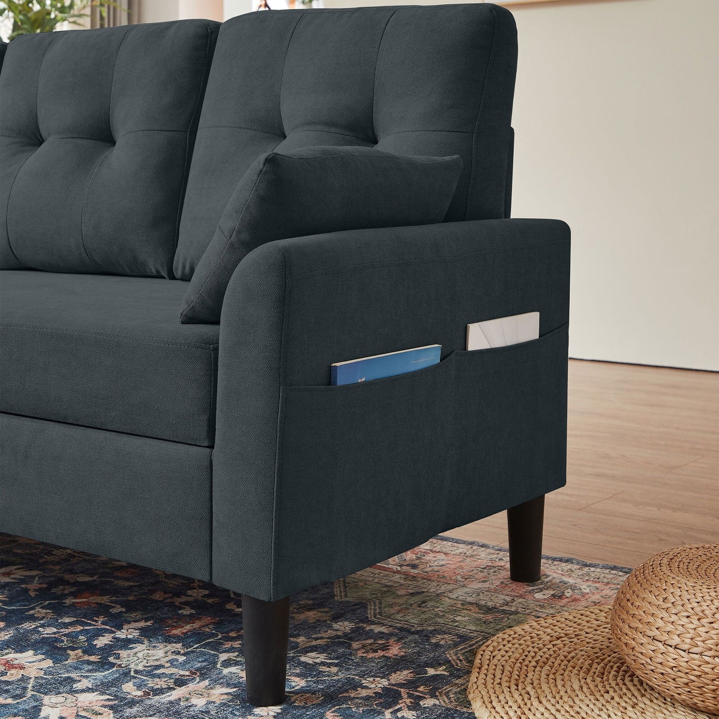 76.18 Upholstered Sleeper Pull Out Sofa Couch with Storage Chaise