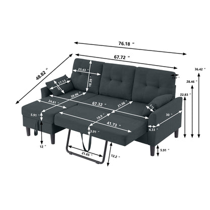 76.18 Upholstered Sleeper Pull Out Sofa Couch with Storage Chaise