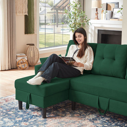 76.18 Upholstered Sleeper Pull Out Sofa Couch with Storage Chaise