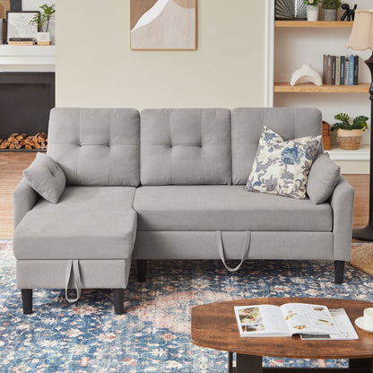 76.18 Upholstered Sleeper Pull Out Sofa Couch with Storage Chaise