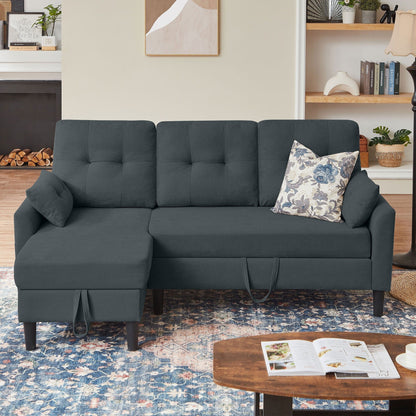 76.18 Upholstered Sleeper Pull Out Sofa Couch with Storage Chaise