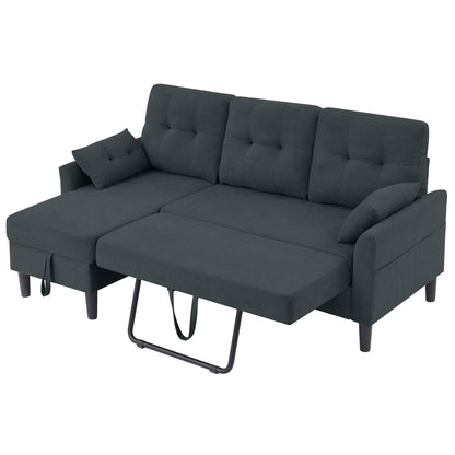 76.18 Upholstered Sleeper Pull Out Sofa Couch with Storage Chaise
