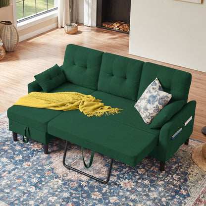 76.18 Upholstered Sleeper Pull Out Sofa Couch with Storage Chaise