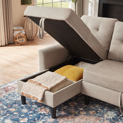 76.18 Upholstered Sleeper Pull Out Sofa Couch with Storage Chaise
