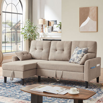 76.18 Upholstered Sleeper Pull Out Sofa Couch with Storage Chaise