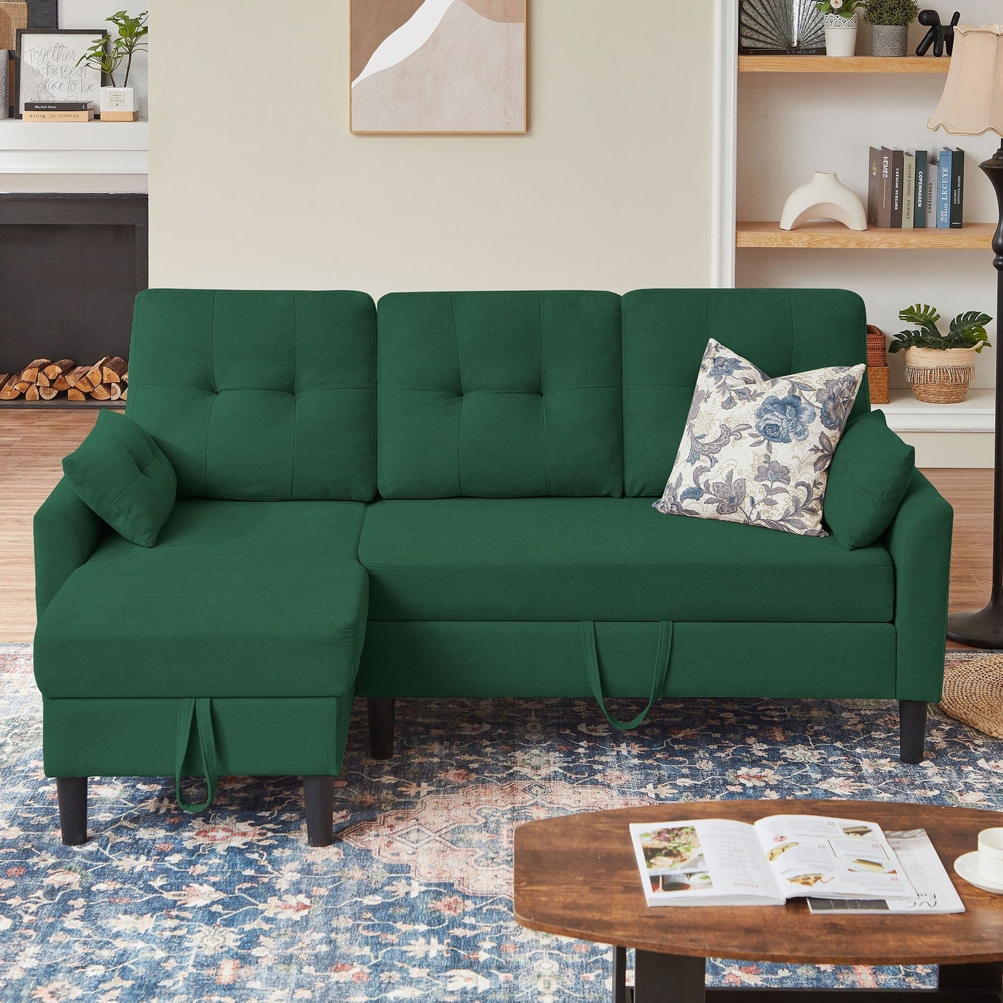 76.18 Upholstered Sleeper Pull Out Sofa Couch with Storage Chaise