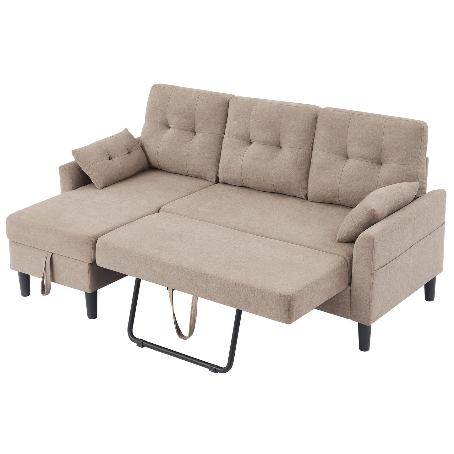 76.18 Upholstered Sleeper Pull Out Sofa Couch with Storage Chaise
