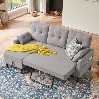 76.18 Upholstered Sleeper Pull Out Sofa Couch with Storage Chaise